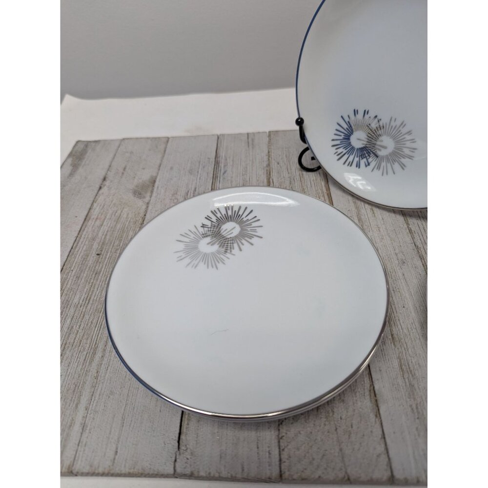 Vintage Kutani Set 4 Bread Dessert Plates 6 1/2" White Silver Gray Bursts Japan - Picture 4 of 9